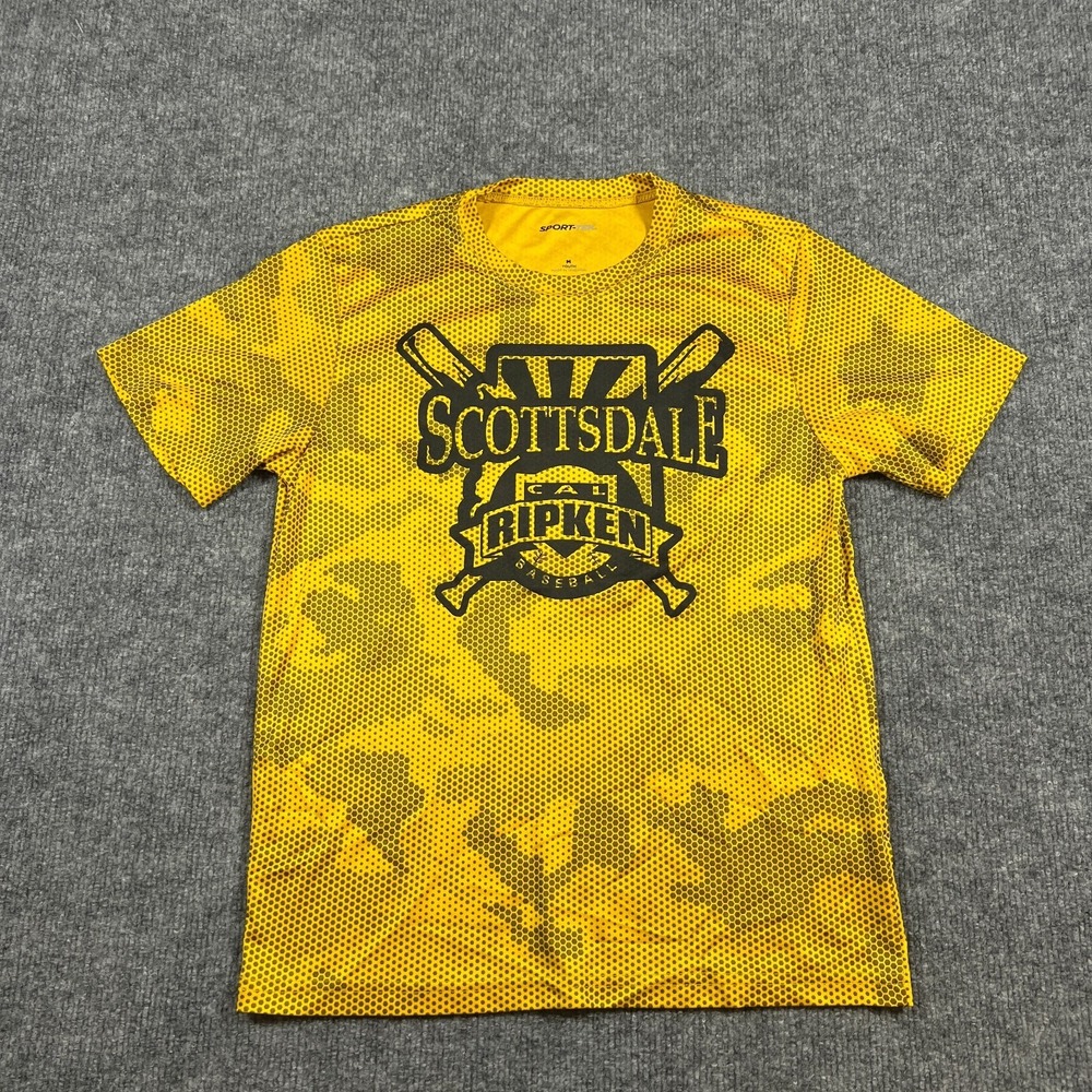 Sport Tek T Shirt Youth M Yellow Black Camouflage Scottsdale Cal Ripken Baseball